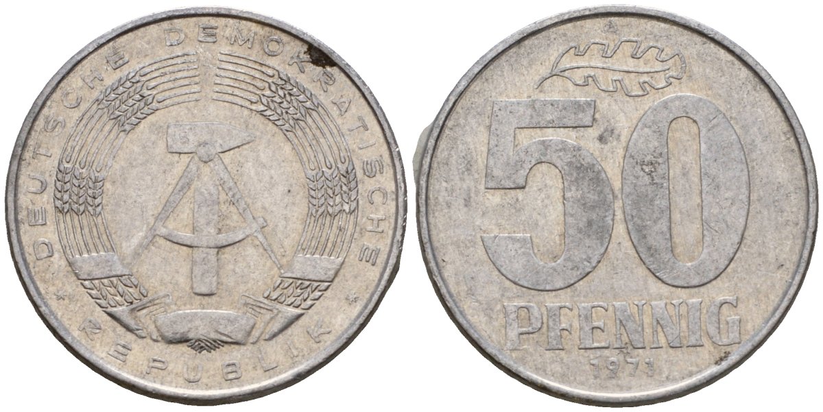ГДР 50 пфеннигов 1971 A KM 12.2 алюминий 4601-617