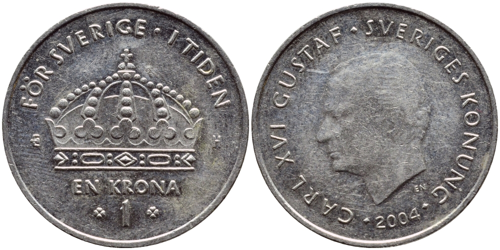 Швеция 1 крона 2004 Карл XVI Густав (1973- ) KM 894 медно-никель 259-956
