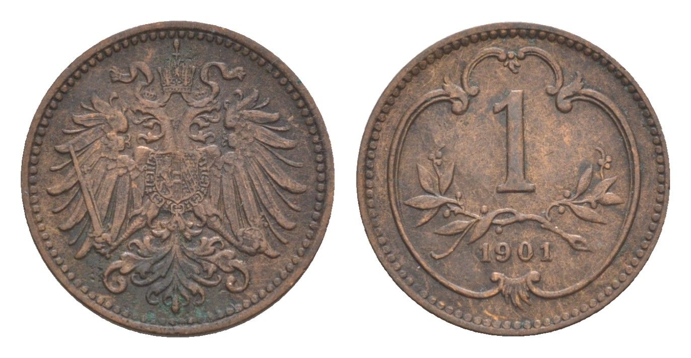 Австрия 1 геллер 1901 Франц Иосиф I (1848-1916) KM 2800 бронза 4639-956