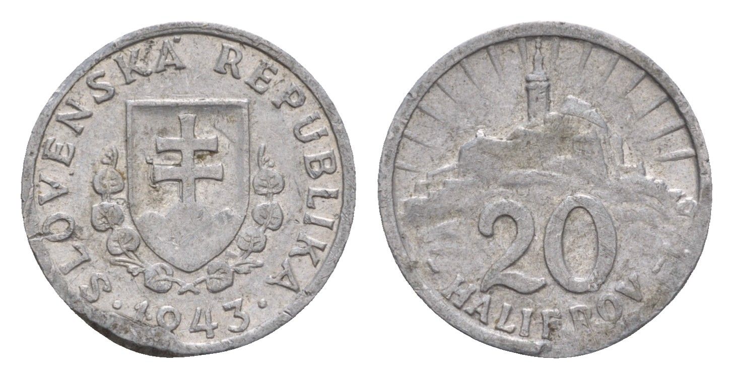 Словакия 20 геллеров 1943 KM 4a алюминий 4659-547
