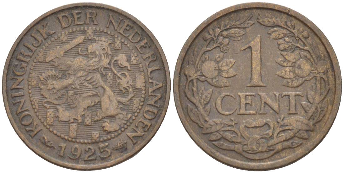 НИДЕРЛАНДЫ 1 ЦЕНТ 1925 ВИЛЬГЕЛЬМИНА I (1891-1948) KM 152 бронза 4532-719