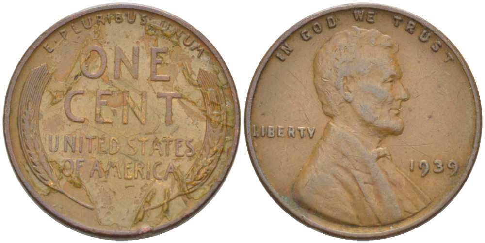 США 1 ЦЕНТ 1939 ЛИНКОЛЬН KM 132 бронза 218-361