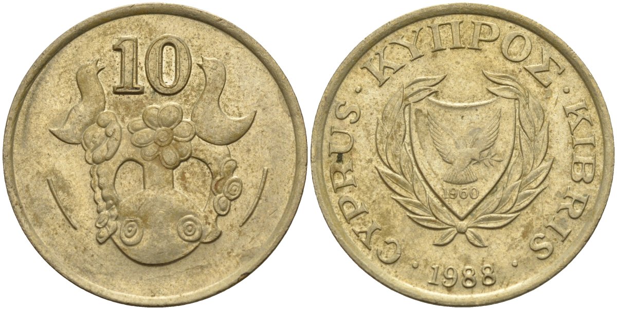 Кипр 10 центов 1988 KM 56.2 никель латунь 4141-1144