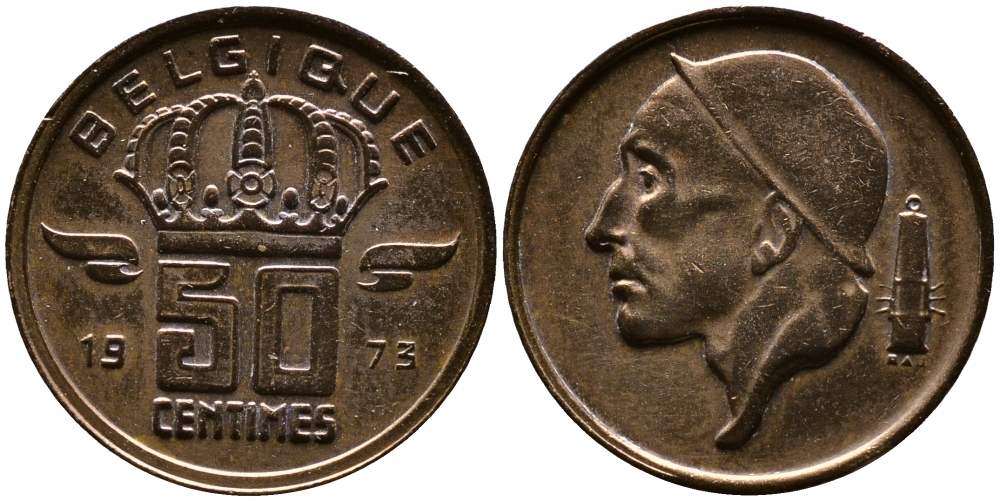БЕЛЬГИЯ 50 САНТИМОВ 1973 BELGIQUE KM 148.1 бронза 4387-627