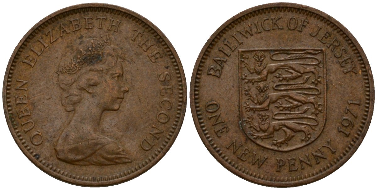 Джерси 1 новый пенни 1971 Елизавета II (1952-2022), герб KM 30 бронза 4602-841