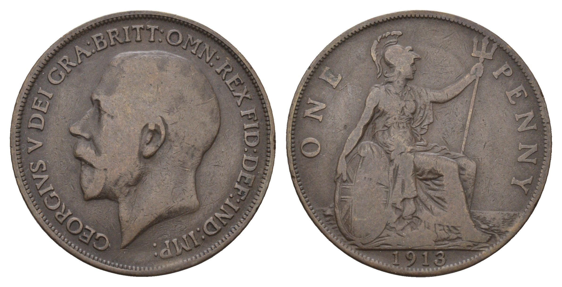 Великобритания 1 пенни 1913 Георг V (1910-1936) KM 810, Spink 4051 бронза 4168-721