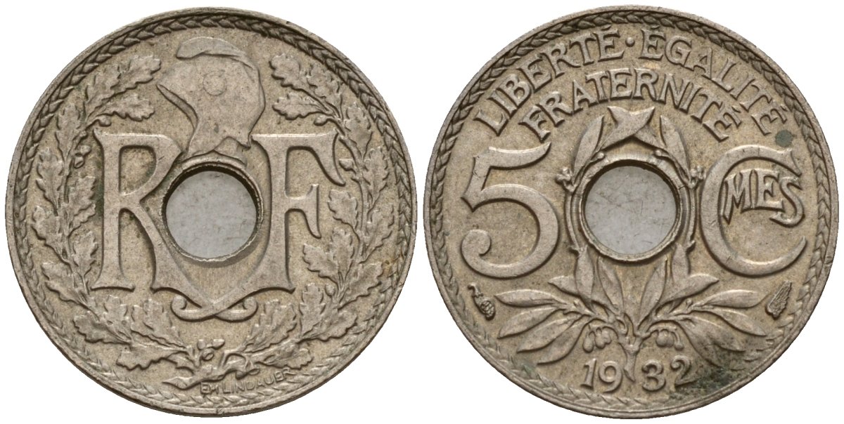 Франция 5 сантимов 1932 KM 875 медно-никель 4189-763