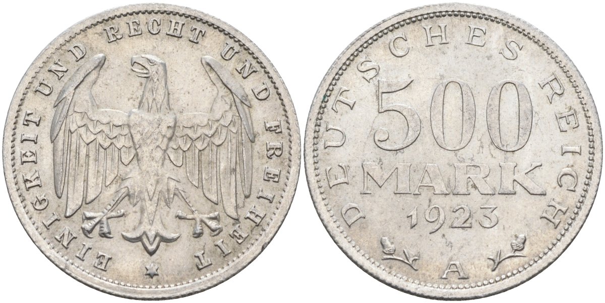 Германия 500 марок 1923 А KM 36, J.305 алюминий 4587-523