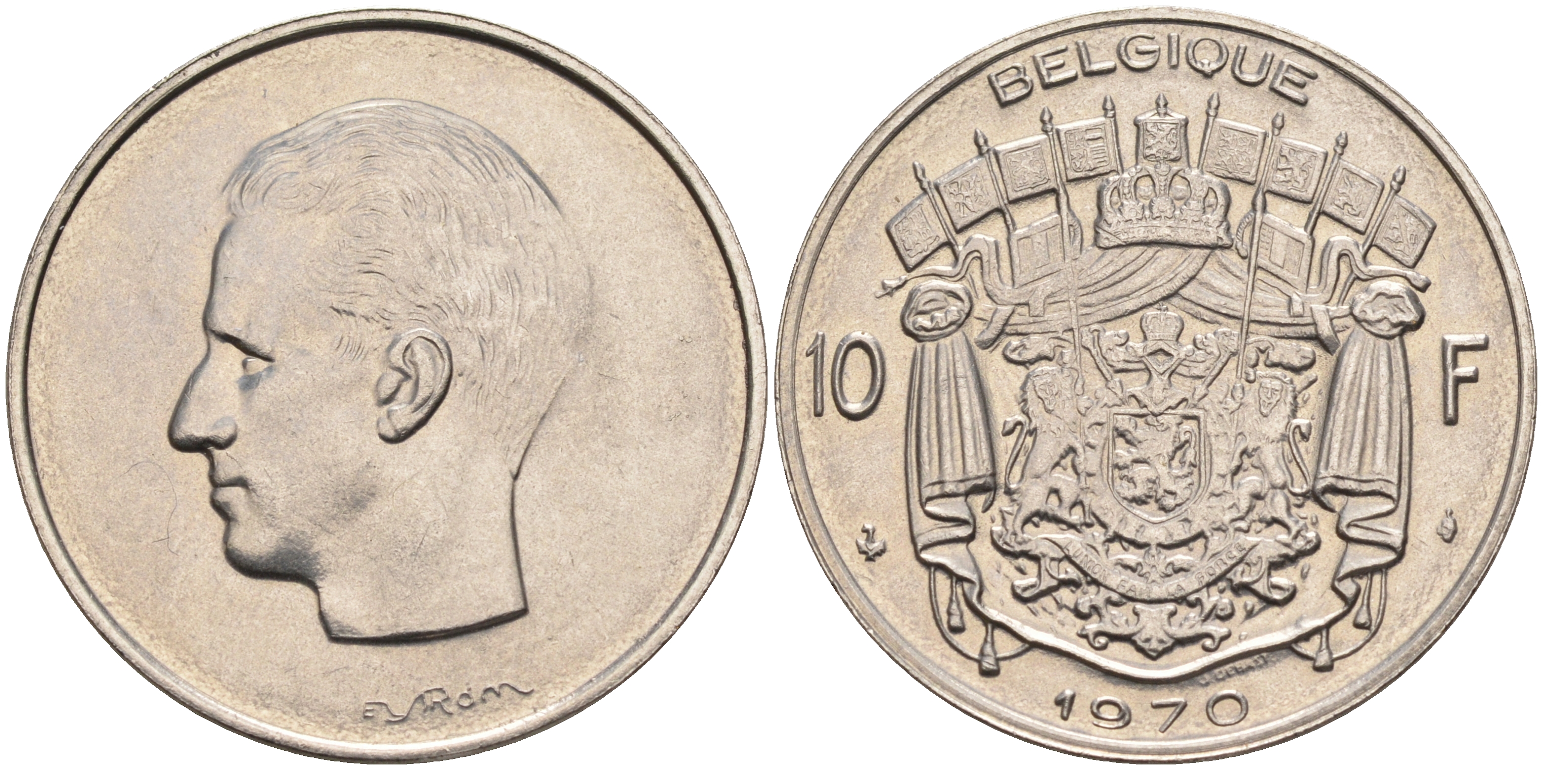 Бельгия 10 франков 1970 Belgique, Бодуэн I (1951-1993) KM 155.1 никель  UNC  4595-554