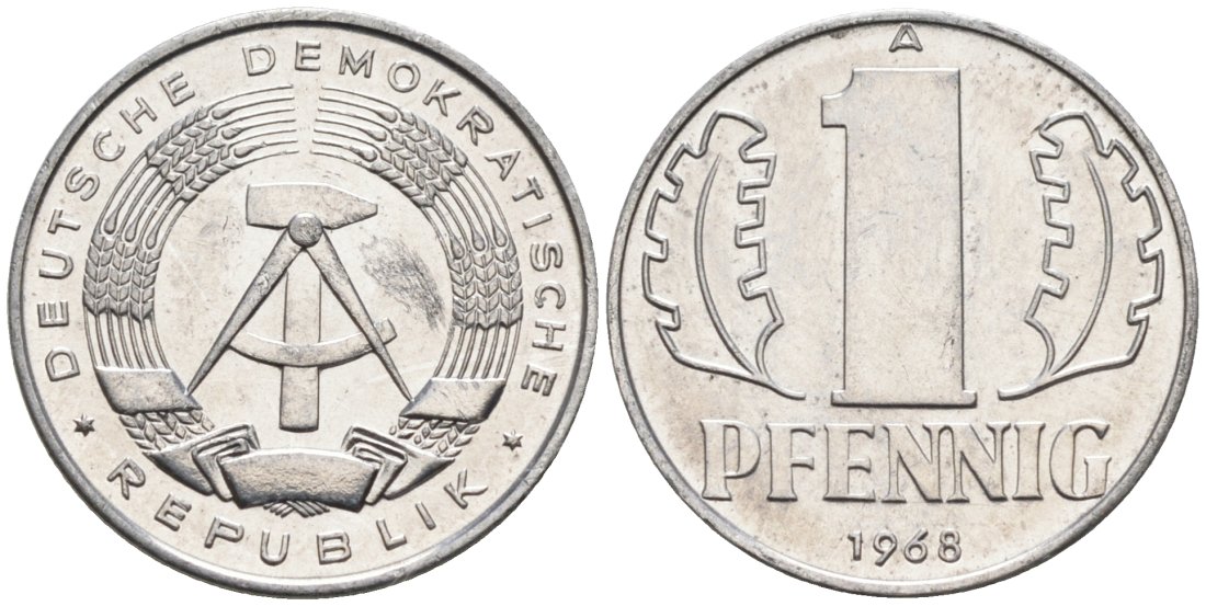ГДР 1 пфенниг 1968 А KM 8.1 алюминий aUNC 4564-1026