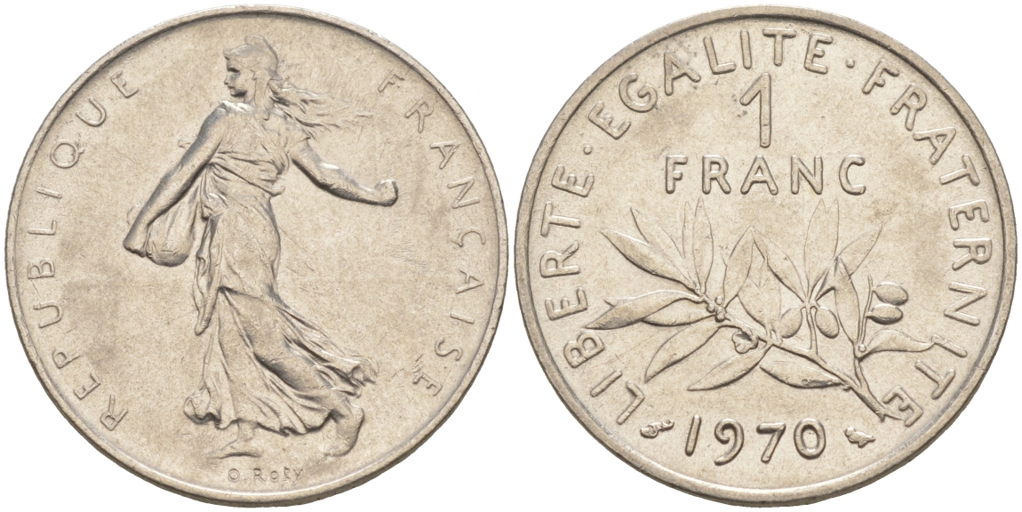 ФРАНЦИЯ 1 ФРАНК 1970 СЕЯТЕЛЬ KM 925.1 никель 68-114