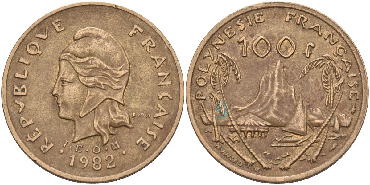 Французская Полинезия 100 франков 1982 KM 14 никель-бронза 4131-1024