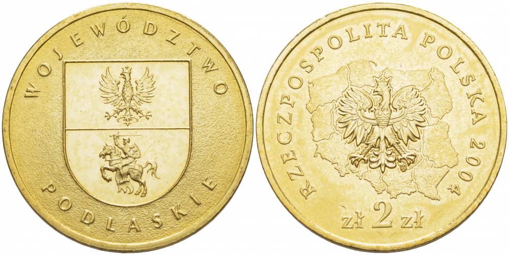 Польша 2 злотых 2004 MW, серия польские воеводства, Подляское воеводство KM 491 нордик UNC 4529-114