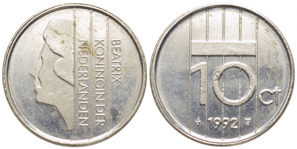 НИДЕРЛАНДЫ 10 ЦЕНТОВ 1992 KM 203 никель 112-334