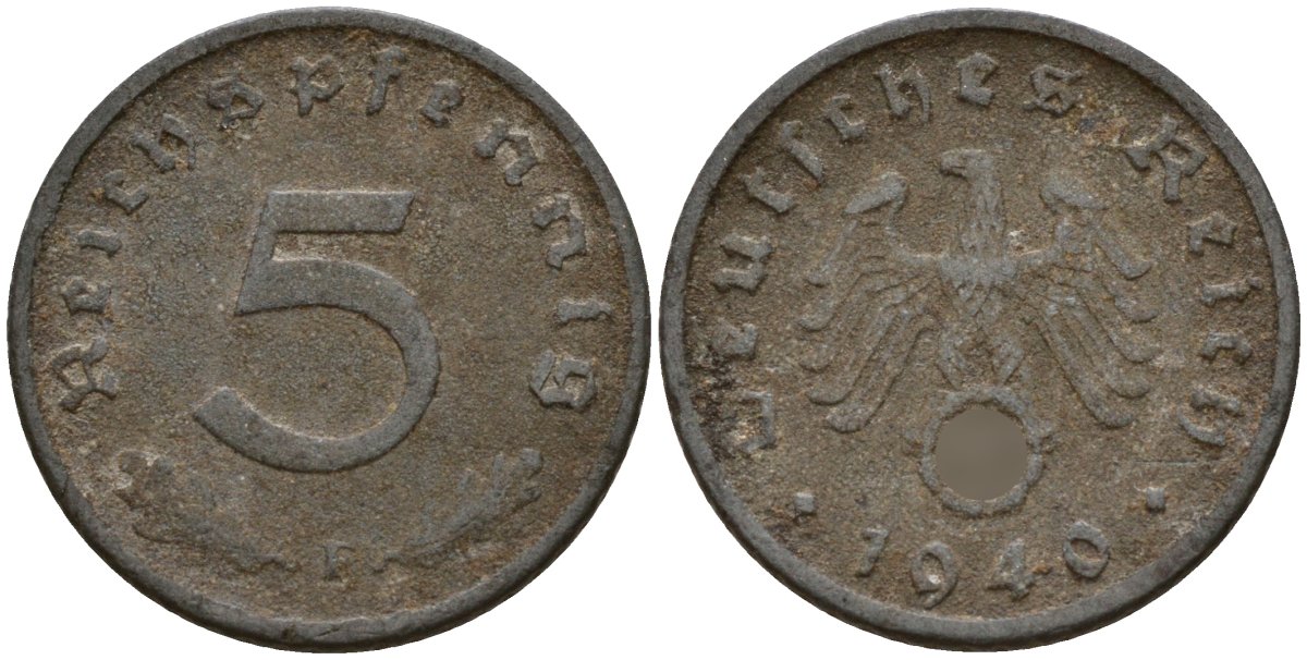 Германия 5 рейхспфеннигов 1940 F KM 100, J.370 цинк 4173-915