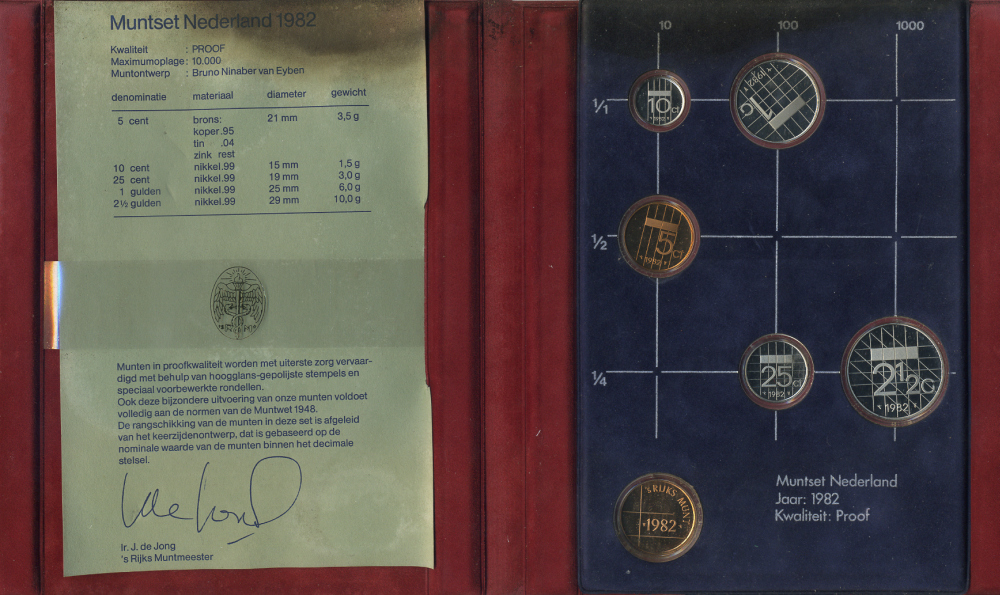 Нидерланды набор из 5 монет + жетон мондвора 1982 в оригинальной упаковке мондвора PROOF 5-4-1-91