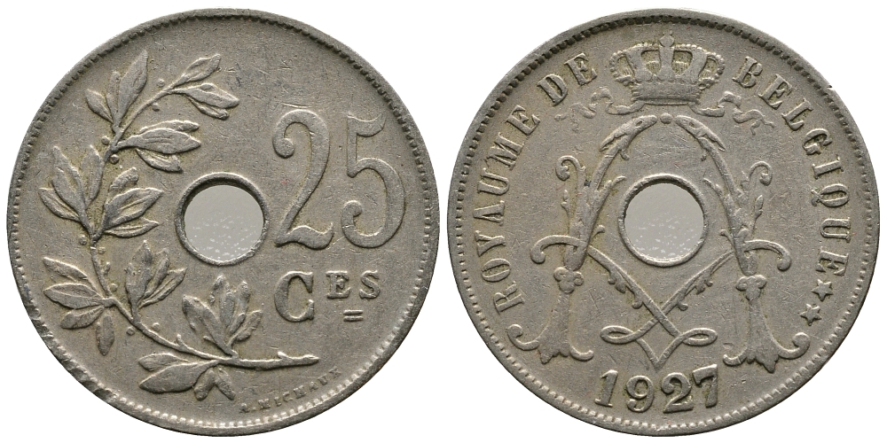 БЕЛЬГИЯ 25 САНТИМОВ 1927 BELGIQUE KM 68.1 медно-никель 83-225