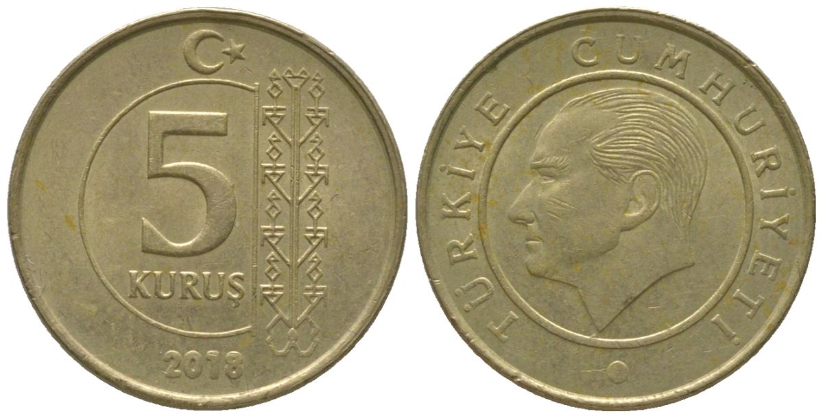 Турция 5 курушей 2018 KM 1240 медь цинк никель 4564-224
