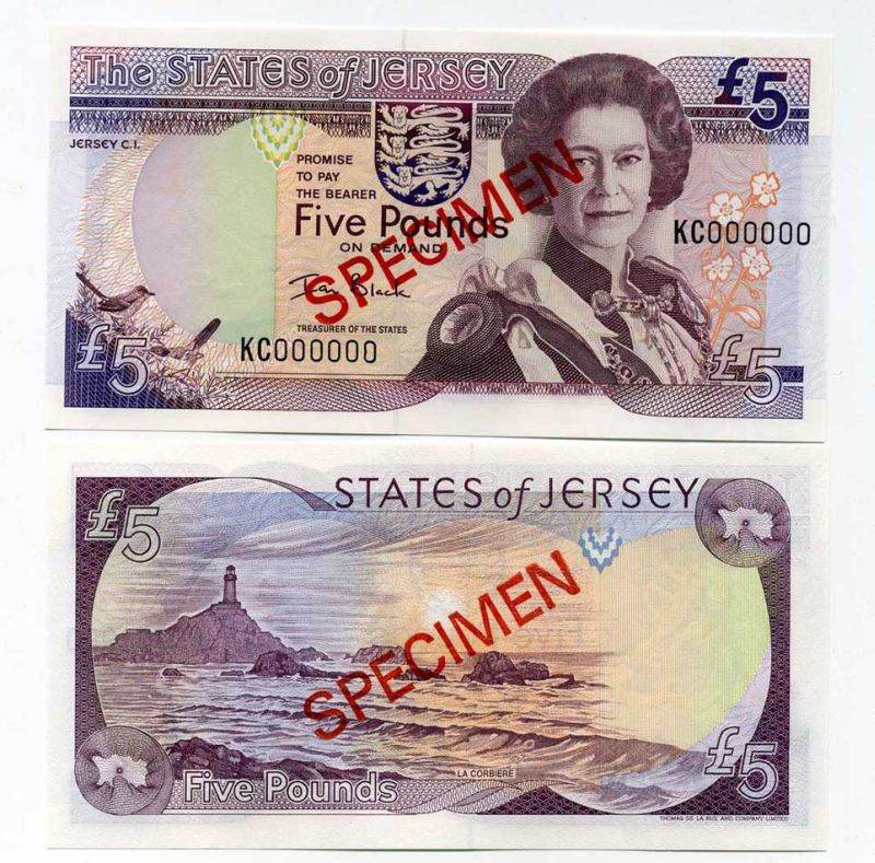 Джерси 5, 10, 20 и 50 фунтов 2000 Елизавета II (1952-2022), образец, SPECIMEN Pick 27s, 28s, 29s, 30s бумага UNC (пресс) 451-20-1