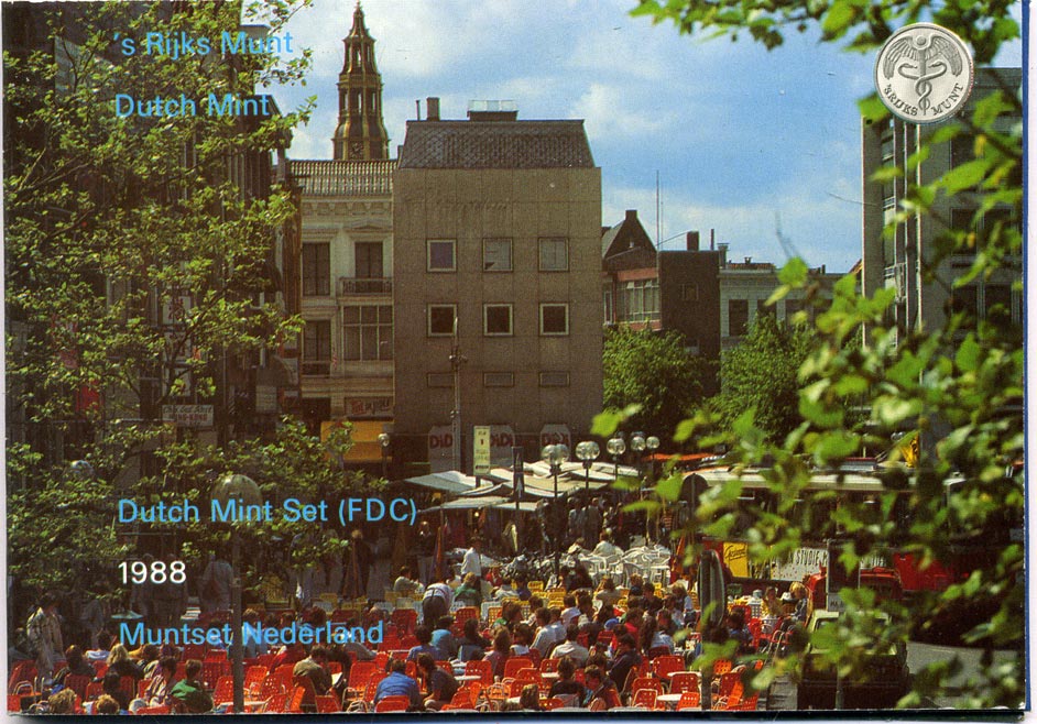 Нидерланды годовой набор из 6 монет + жетон мондвора 1988 подарочный картонный буклет (5 центов - 5 гульденов) UNC 5-4-1-05