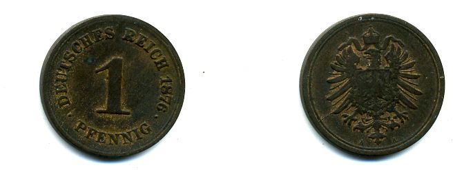 ГЕРМАНИЯ 1 ПФЕННИГ 1876 А, СТАРОГЕРБОВКА KM 1, J. 1 медь 35-738