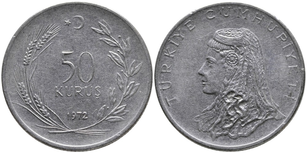 Турция 50 курушей 1972 Анатолийская невеста KM 899 нержавеющая сталь 4541-743