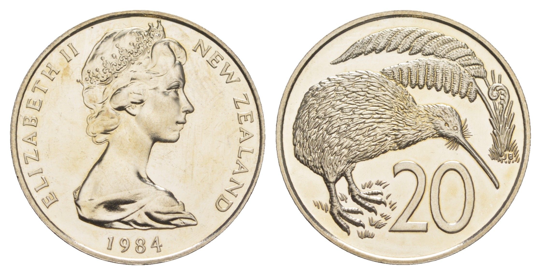 Новая Зеландия 20 центов 1984 Елизавета II (1952-2022), птичка киви, тираж 18.000 экземпляров KM 36 медно-никель PROOFLIKE 87-1045