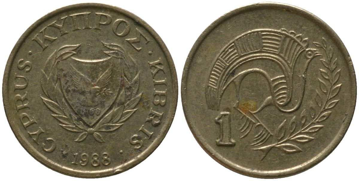 Кипр 1 цент 1988 KM 53.2 никель латунь 4154-756