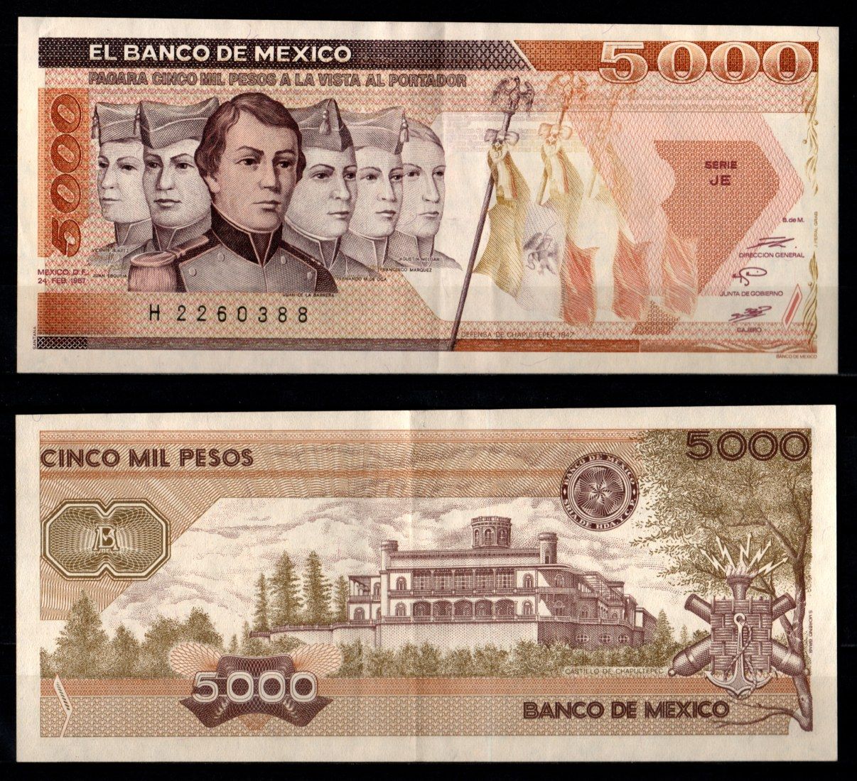 Мексика 5000 песо 1987 Pick 88 b бумага 7198-20-1-2