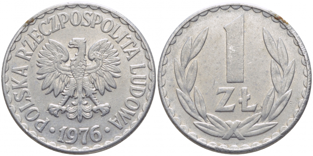 ПОЛЬША 1 ЗЛОТЫЙ 1976 КРЕМНИЦА KM 49.1 алюминий 4448-255