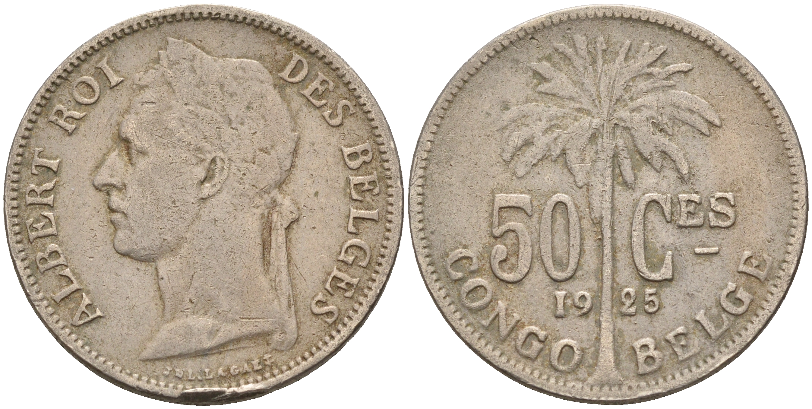 Бельгийское Конго 50 сантимов 1925 BELGES KM 22 медно-никель 4143-255