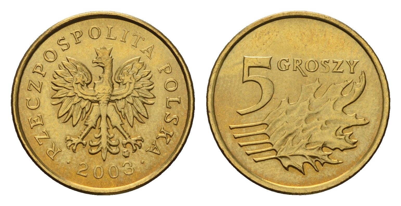 Польша 5 грошей 2003 Y 278 латунь UNC 105-964
