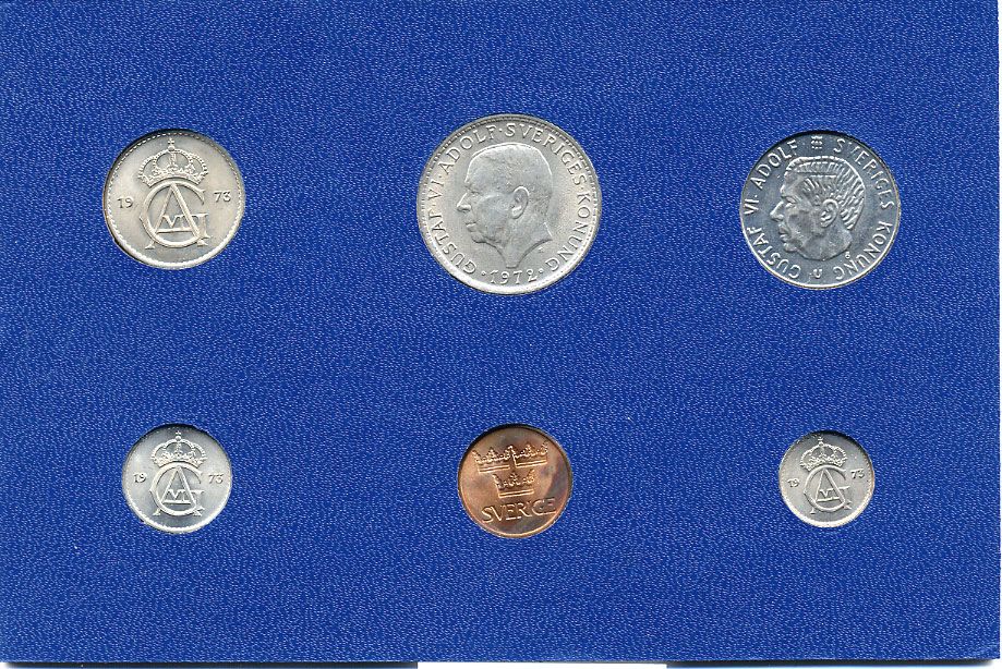 Швеция набор из 6 монет 1972 Густав VI Адольф (1950-1973) в картоне UNC 7-5-7-201