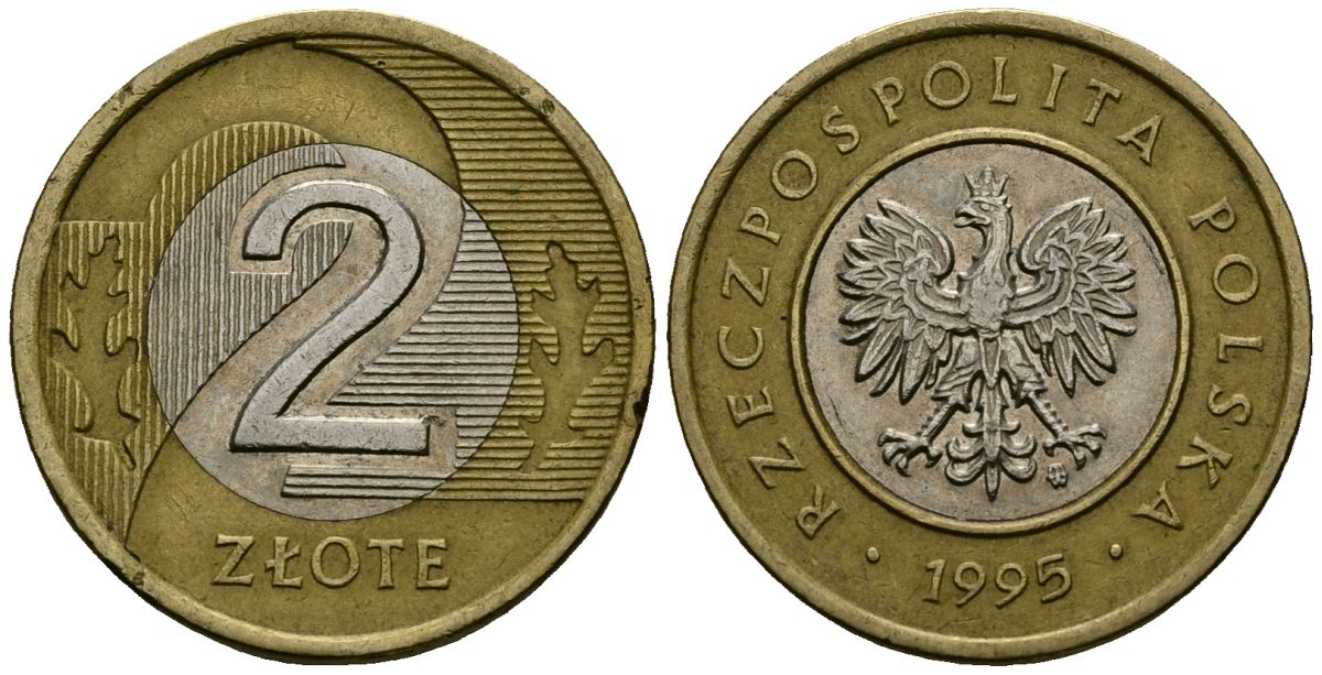 Польша 2 злотых 1995 MW KM 283 биметалл 4138-453