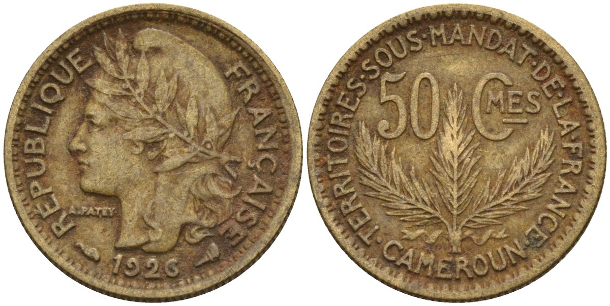 Камерун 50 сантимов 1926 (a), мондвор Париж KM 1 алюминиевая бронза 4169-1133