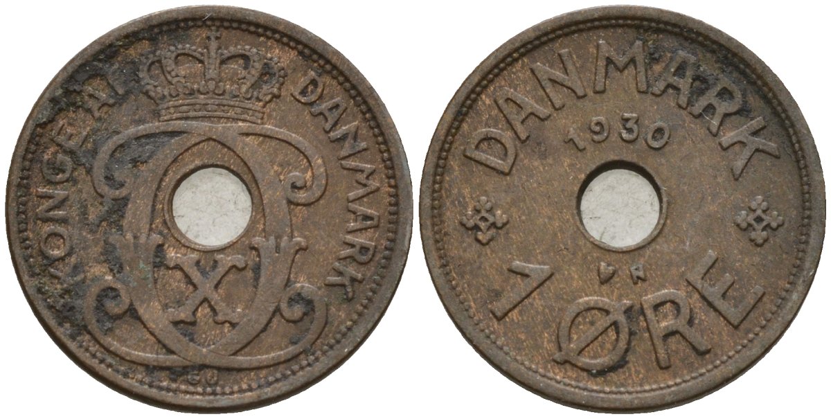 Дания 1 эре 1930 Кристиан X (1912-1947) KM 826 бронза 4147-424