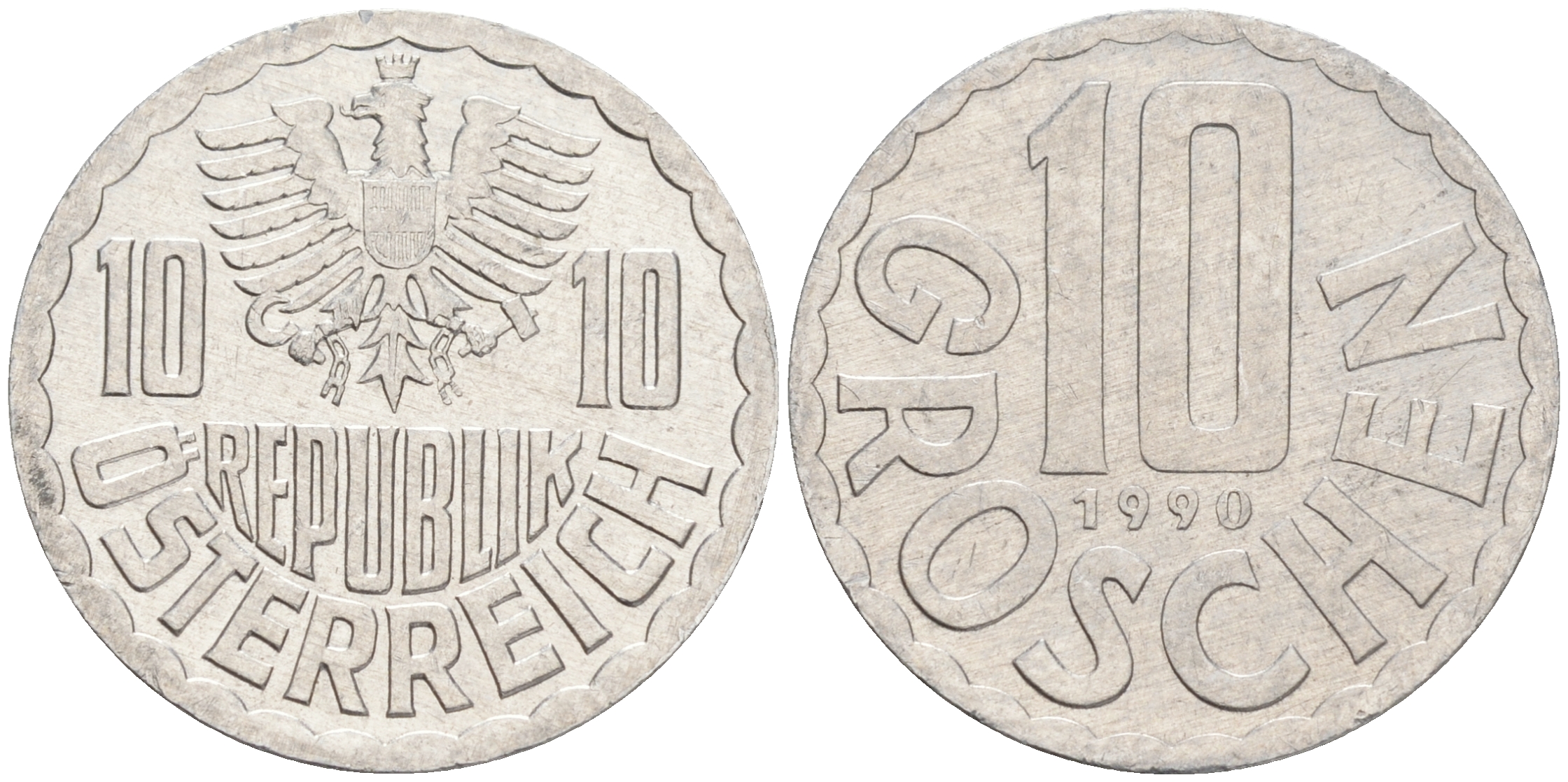 АВСТРИЯ 10 ГРОШЕЙ 1990 KM 2878 алюминий 192-211