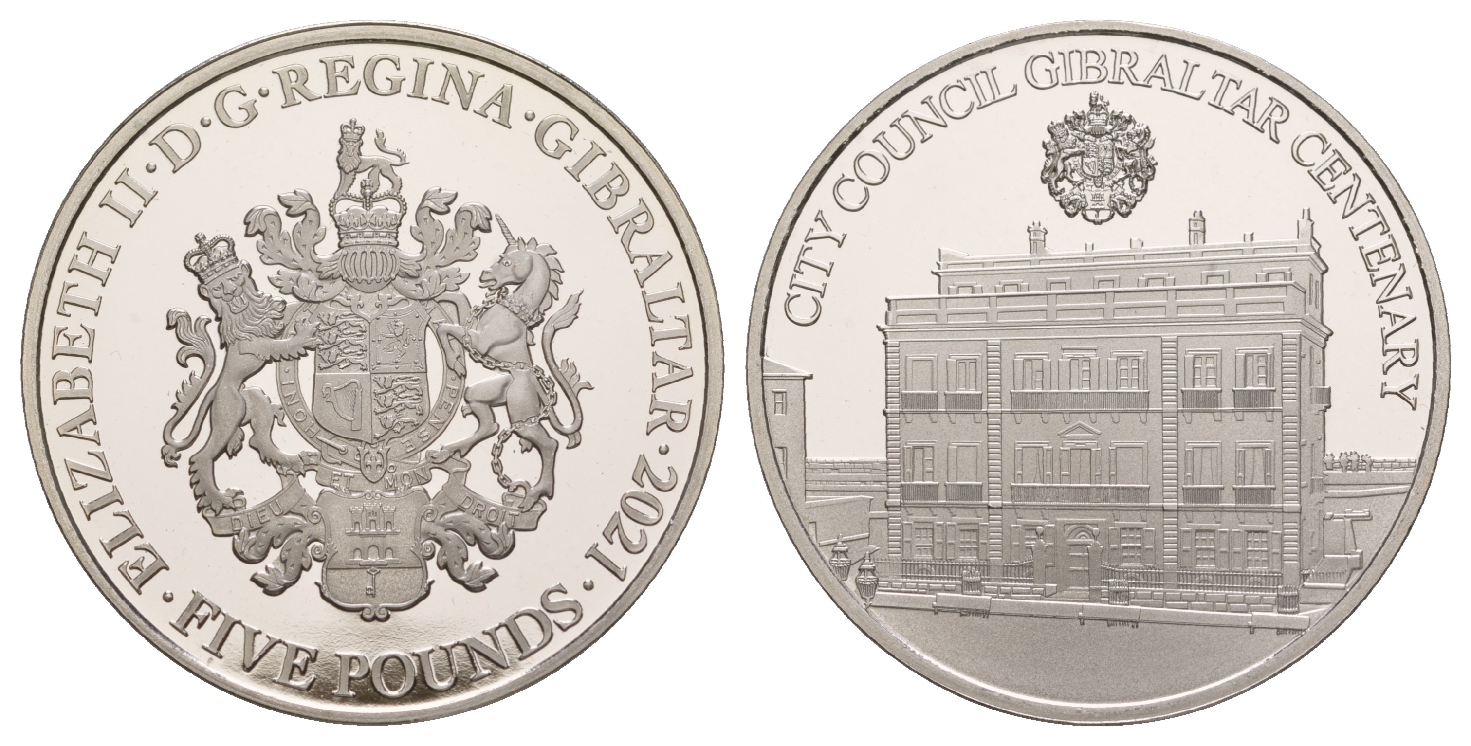 Гибралтар 5 фунтов 2021 100 лет городскому совету Гибралтара KM NEW медно-никель  PROOF  1088-7-52