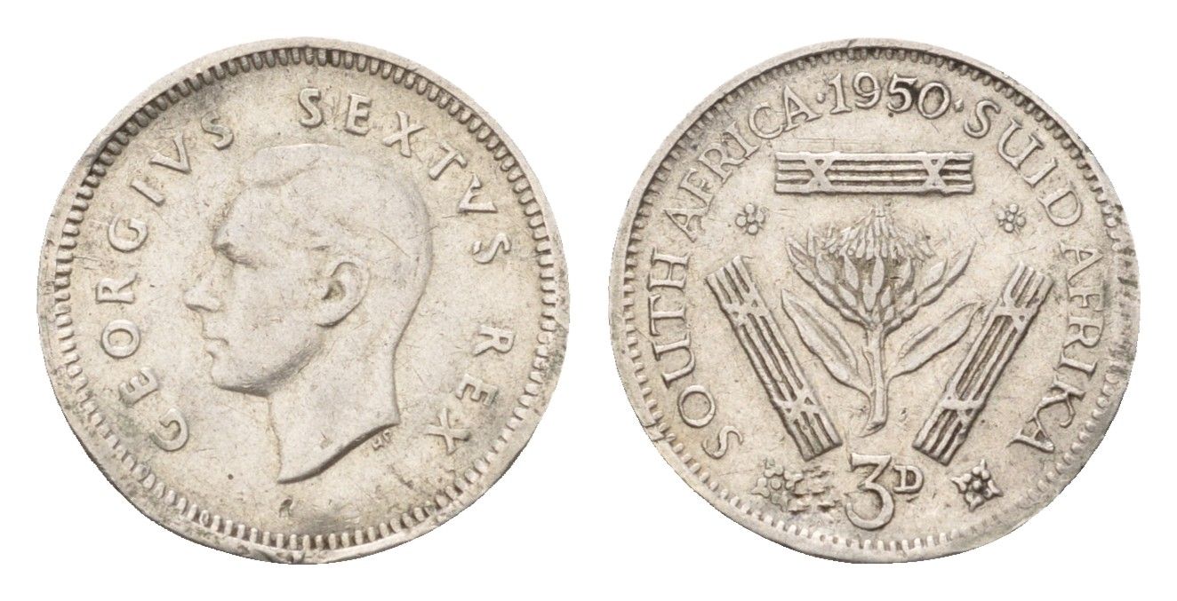 ЮАР 3 пенса 1950 Георг VI (1937-1952) KM 35.2 серебро 54-949