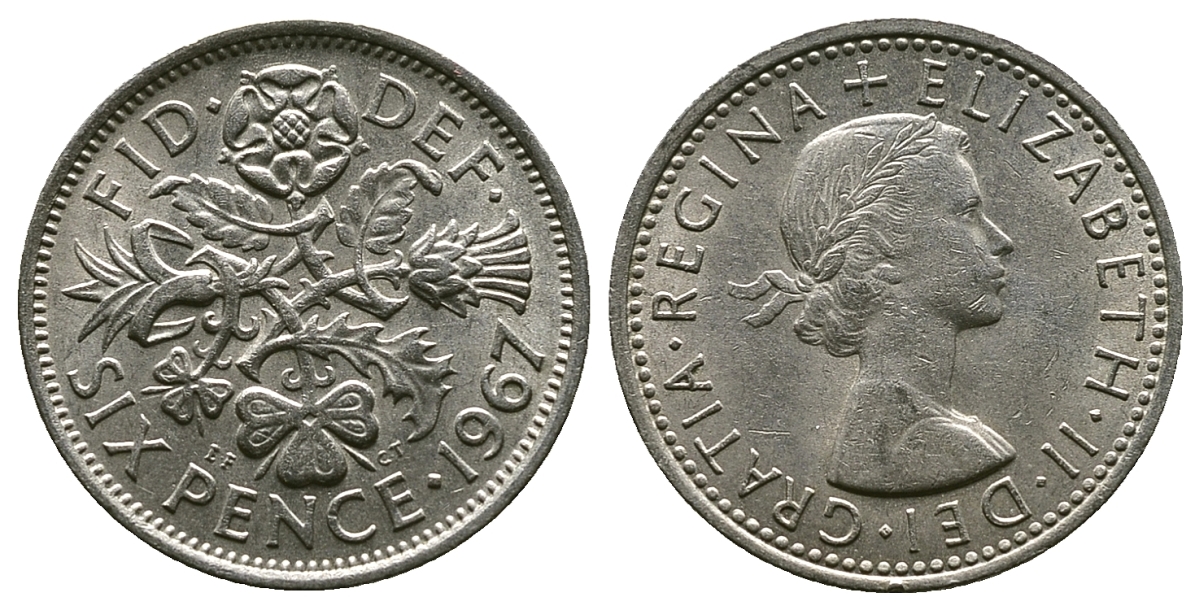 Великобритания 6 пенсов 1967 Елизавета II (1952-2022) KM 903, Spink 4149 медно-никель 4381-866