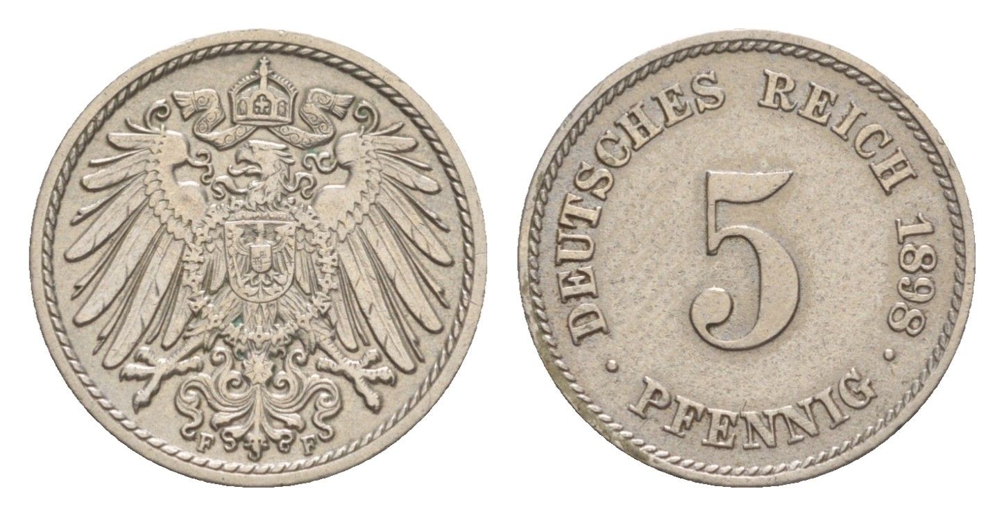 Германия 5 пфеннигов 1898 F, Вильгельм II (1888-1918) KM 11, J. 12 медно-никель 1528-1124