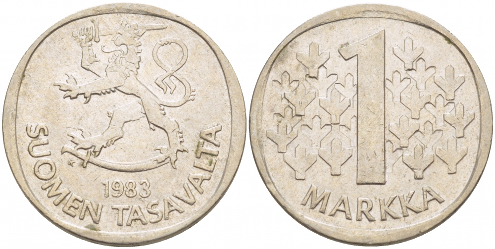 ФИНЛЯНДИЯ 1 МАРКА 1983 K KM 49а медно-никель 3718-1152