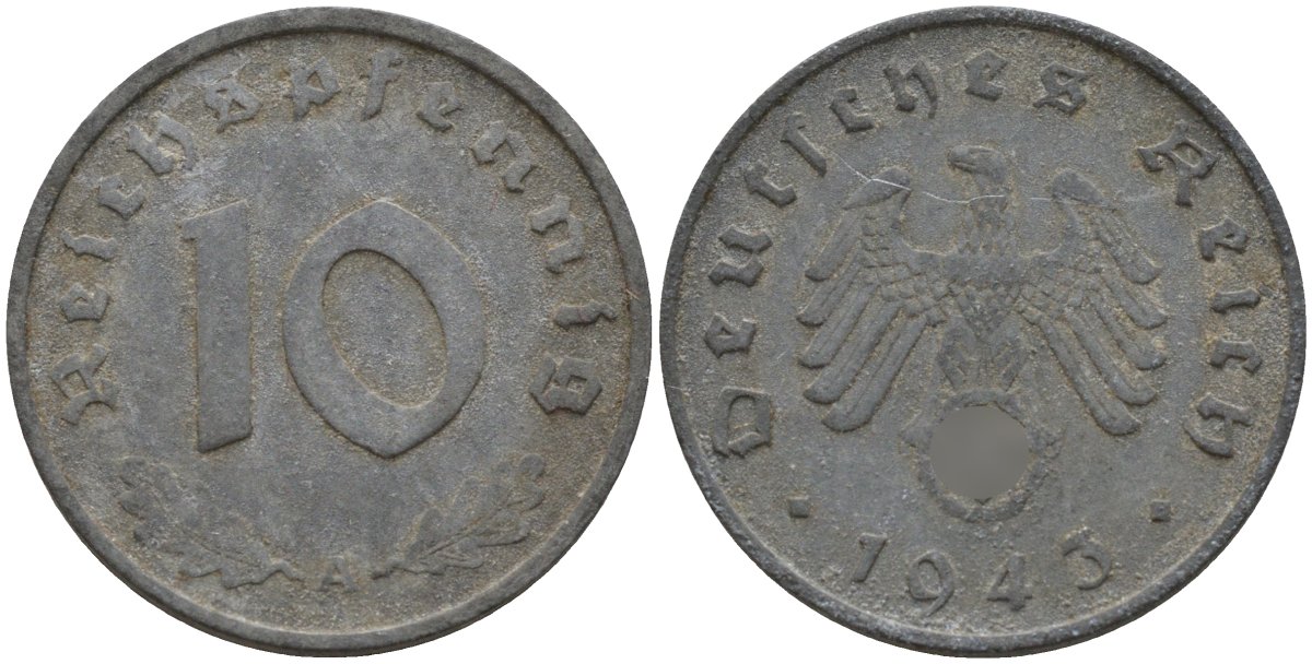 Германия 10 рейхспфеннигов 1943 A KM 101, J.371 цинк 4151-236