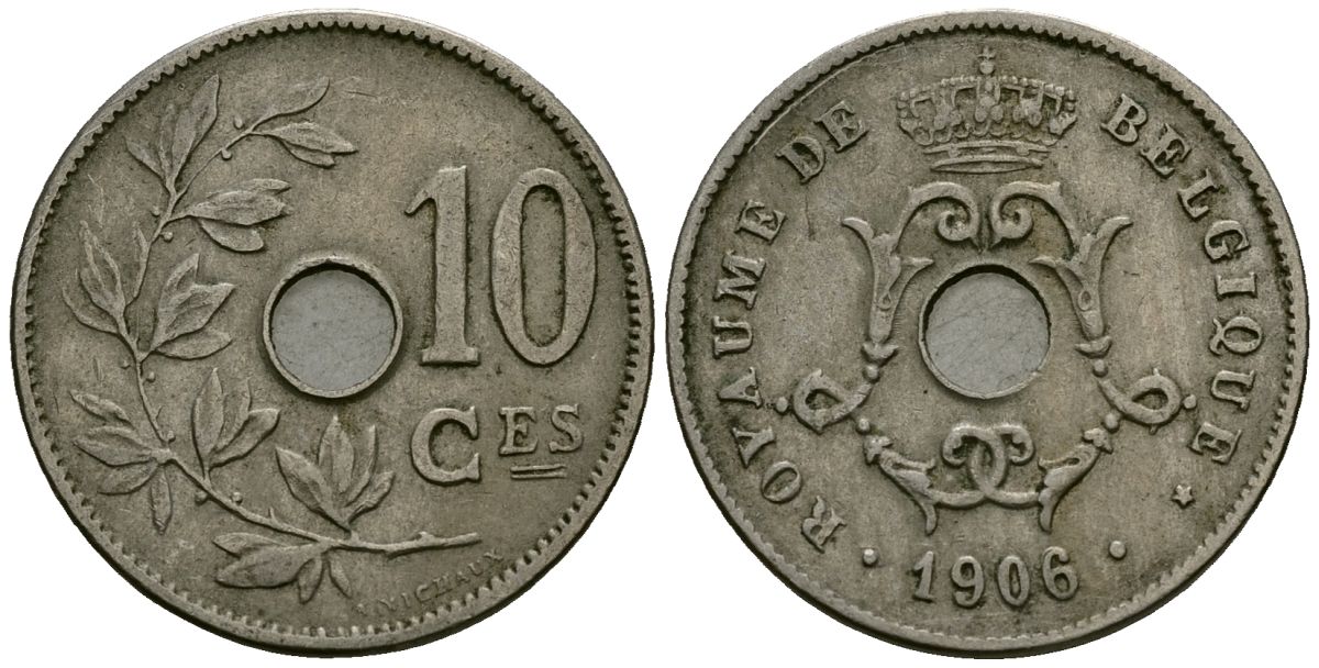 Бельгия 10 сантимов 1906 Belgique KM 52 медно-никель 4172-841