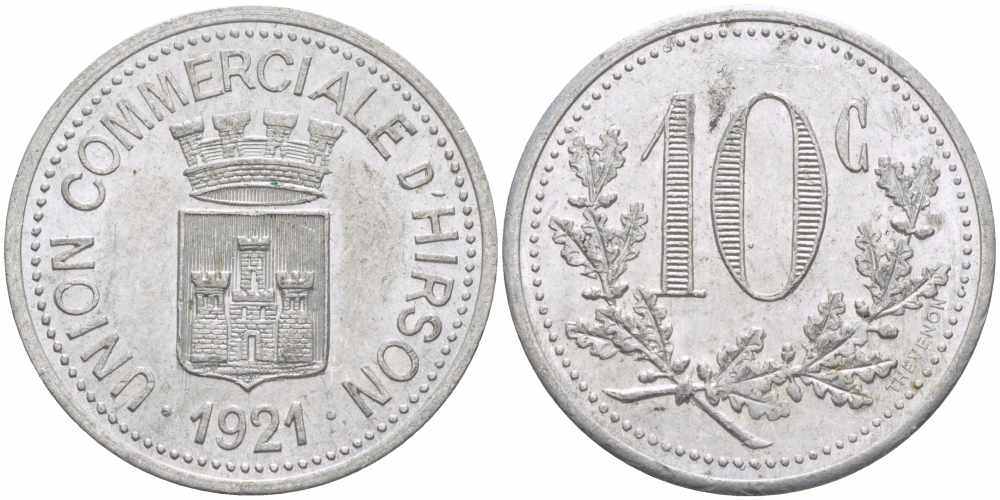 Франция 10 сантимов 1921 союз коммерсантов Ирсона алюминий 4383-257