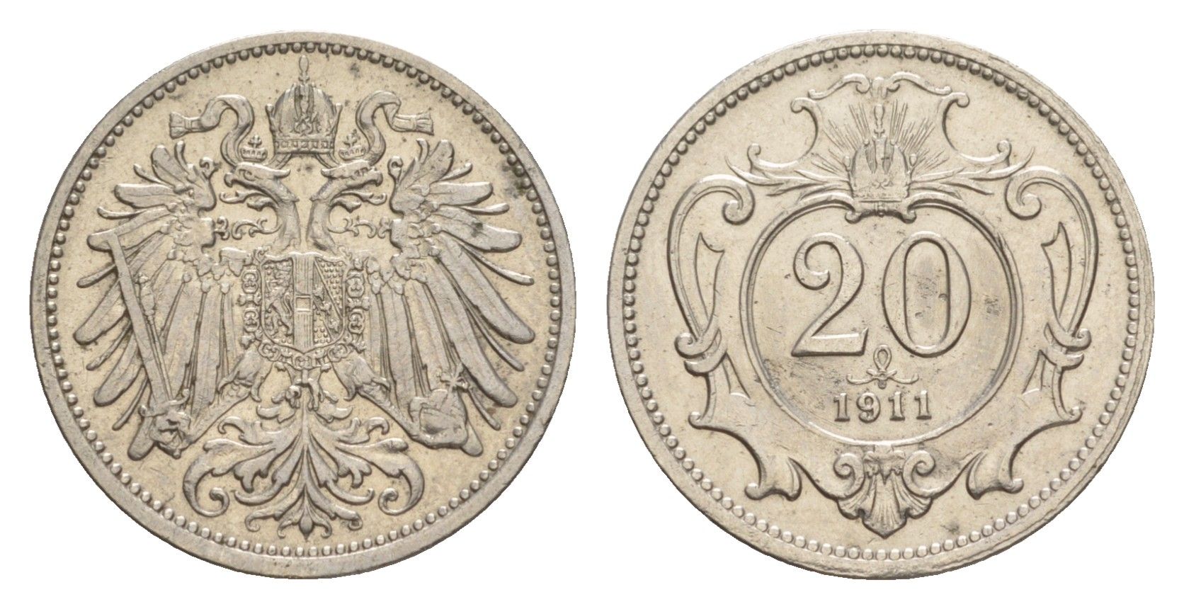 Австрия 20 геллеров 1911 Франц Иосиф I (1848-1916) KM 2803 никель 4639-1053