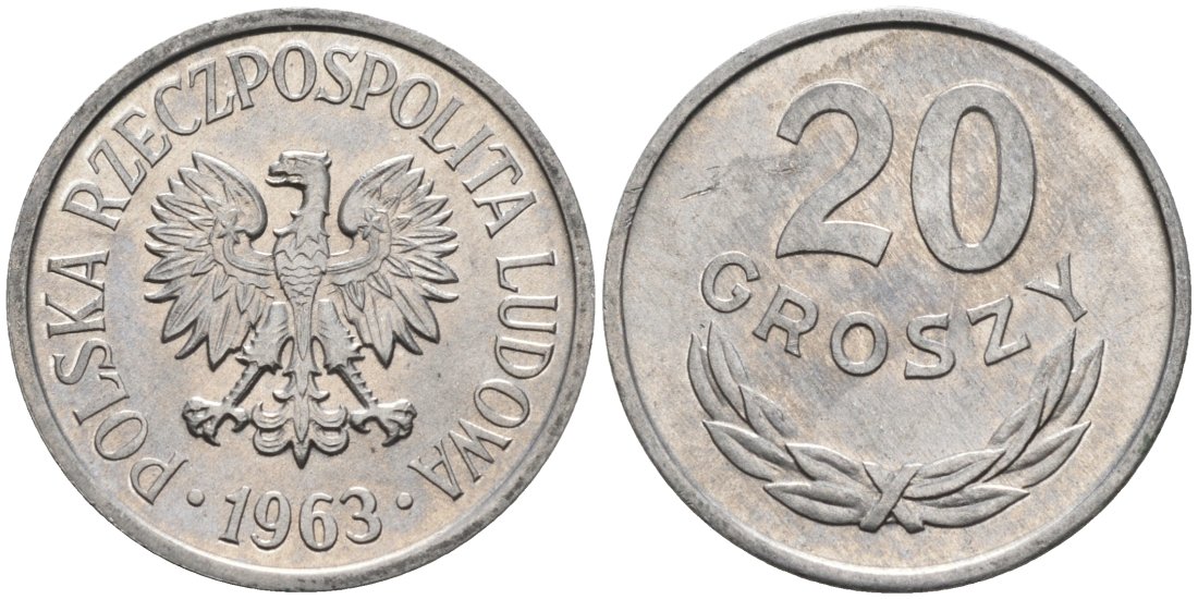 Польша 20 грошей 1963 MW KM А47 алюминий 4564-1057