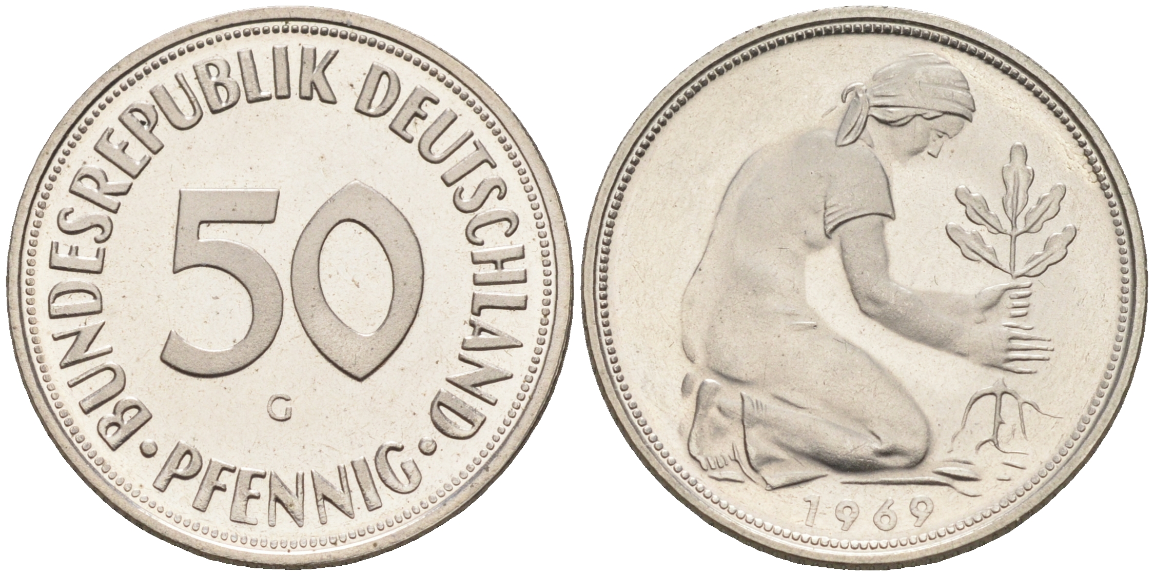 ФРГ 50 пфеннигов 1969 G J 384, KM 109.1 медно-никель  PROOF  1094-4-11