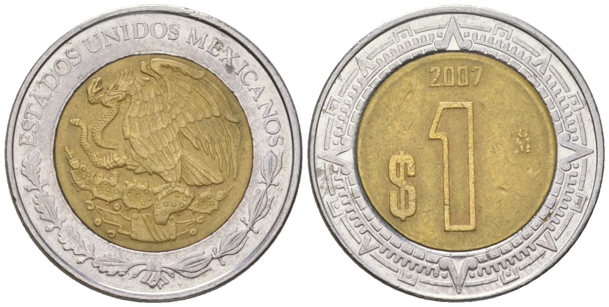 Мексика 1 песо 2007 Mo KM 603 биметалл 4611-847
