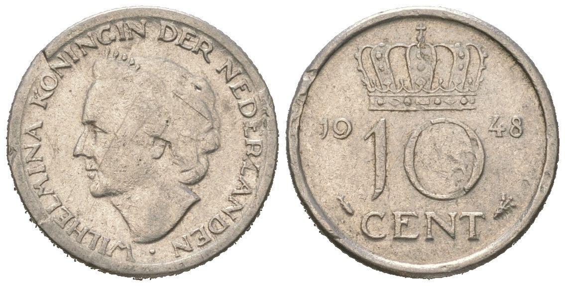 Нидерланды 10 центов 1948 Вильгельмина (1895-1948) KM 177 никель 4173-1264